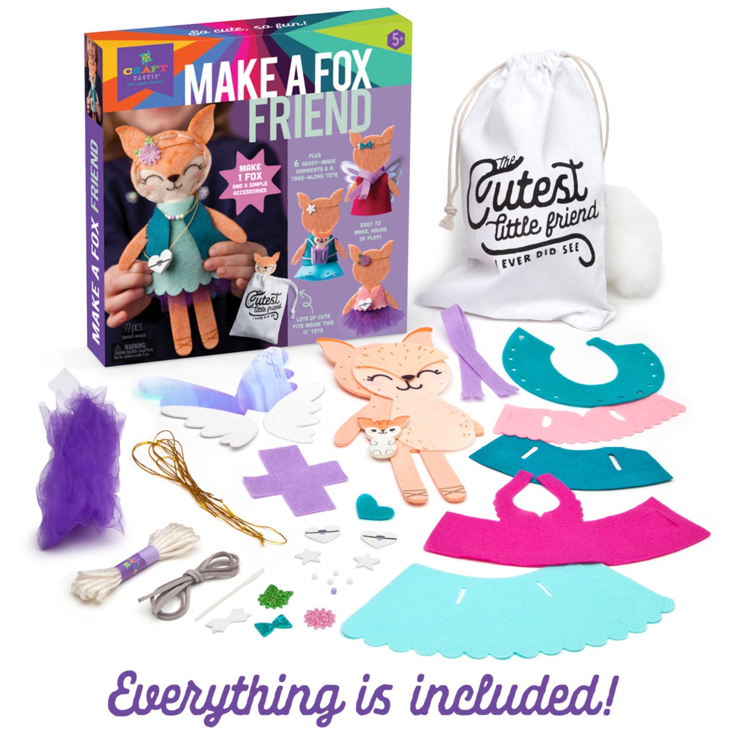 Craft-tastic – Make a Fox Friend Craft Kit – Learn to Make 1 Easy-to-Sew Stuffie with Clothes & Accessories