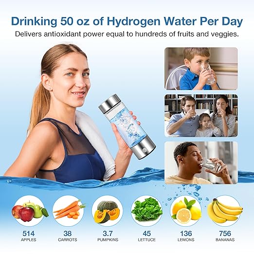 Aqua Vital Hydrogen Water Bottle 2025 Generator 16 oz/470 ml SPE-PEM Ionized H₂ Hydration Bottle USB-C Rechargeable Glass Flask with Auto Shut-Off Portable Sports & Travel Hydrogenated Water Machine