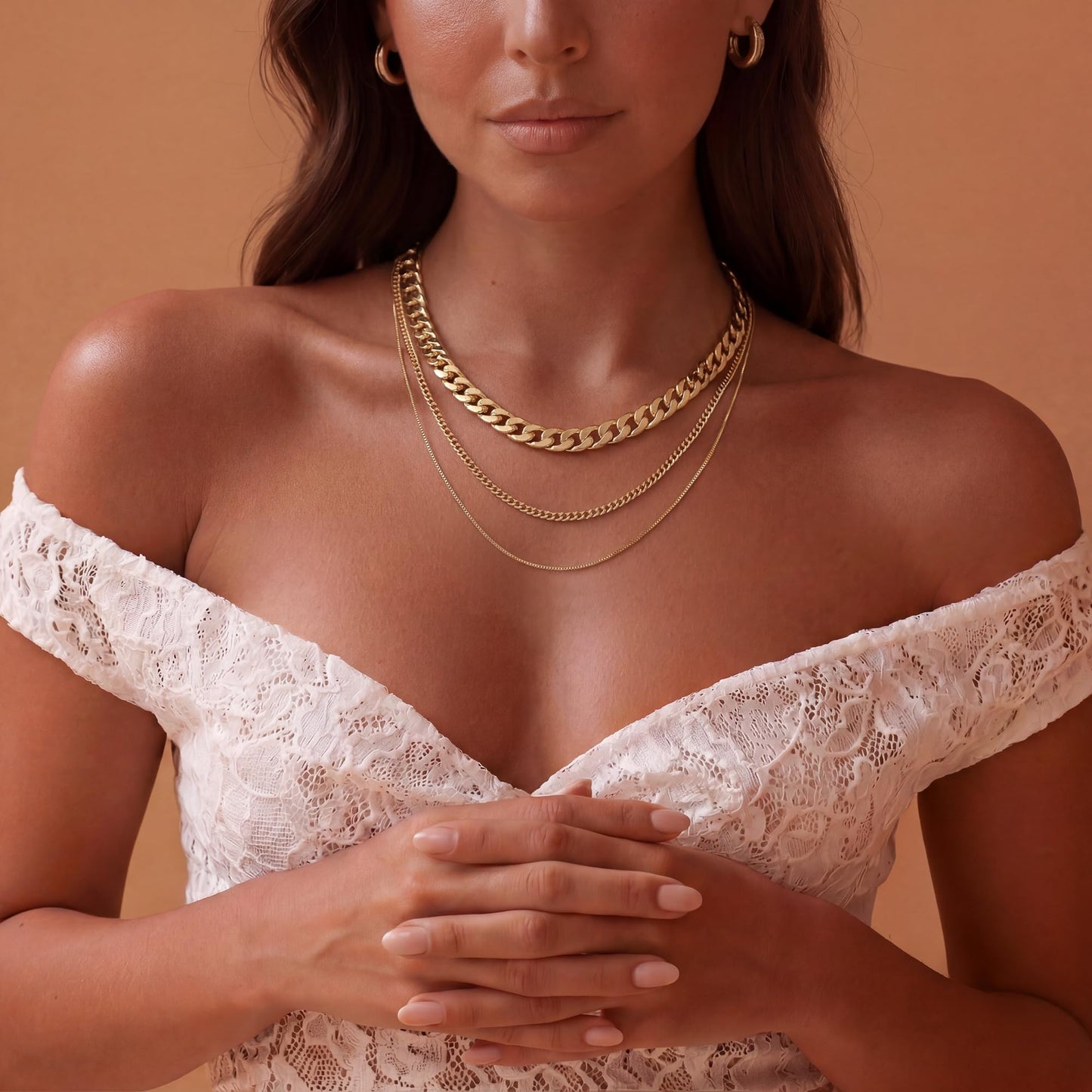Freekiss Layered Gold Necklaces for Women - 3 Strands Chunky Cuban Chain and Dainty Choker Stack, Trendy Y2K Gold Jewelry Set, Adjustable Simple Party Gift