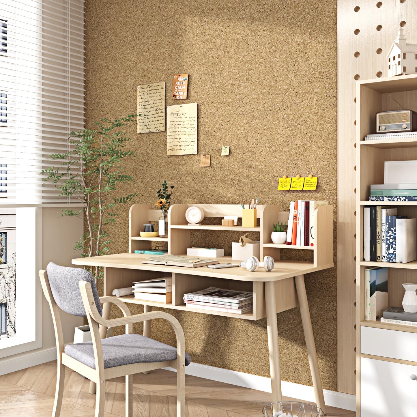 WESTICK Self Adhesive Cork Roll 1/8" Thick Natural Cork Wallpaper Peel and Stick Bulletin Boards for Walls Decorative Removable Corks Sheet for Home Office DIY Crafts Drawer Shelf Liner 17.3"x80" 3MM