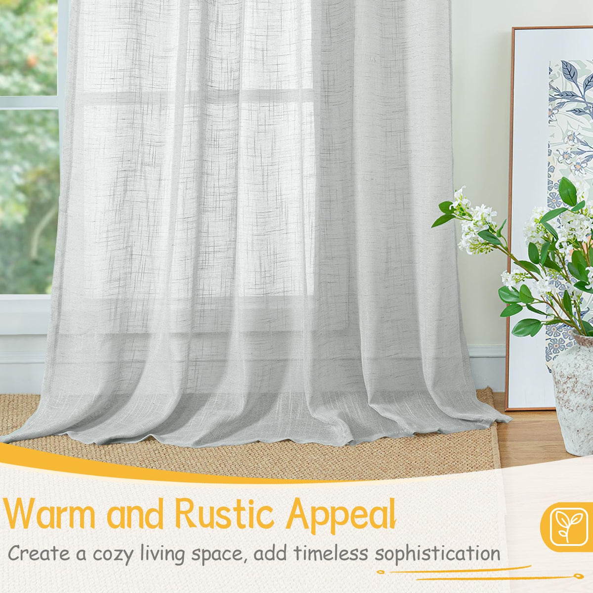 Light Grey Linen Semi Sheer Curtains 52 X 84 Inch Length for Living Room (2 Count)