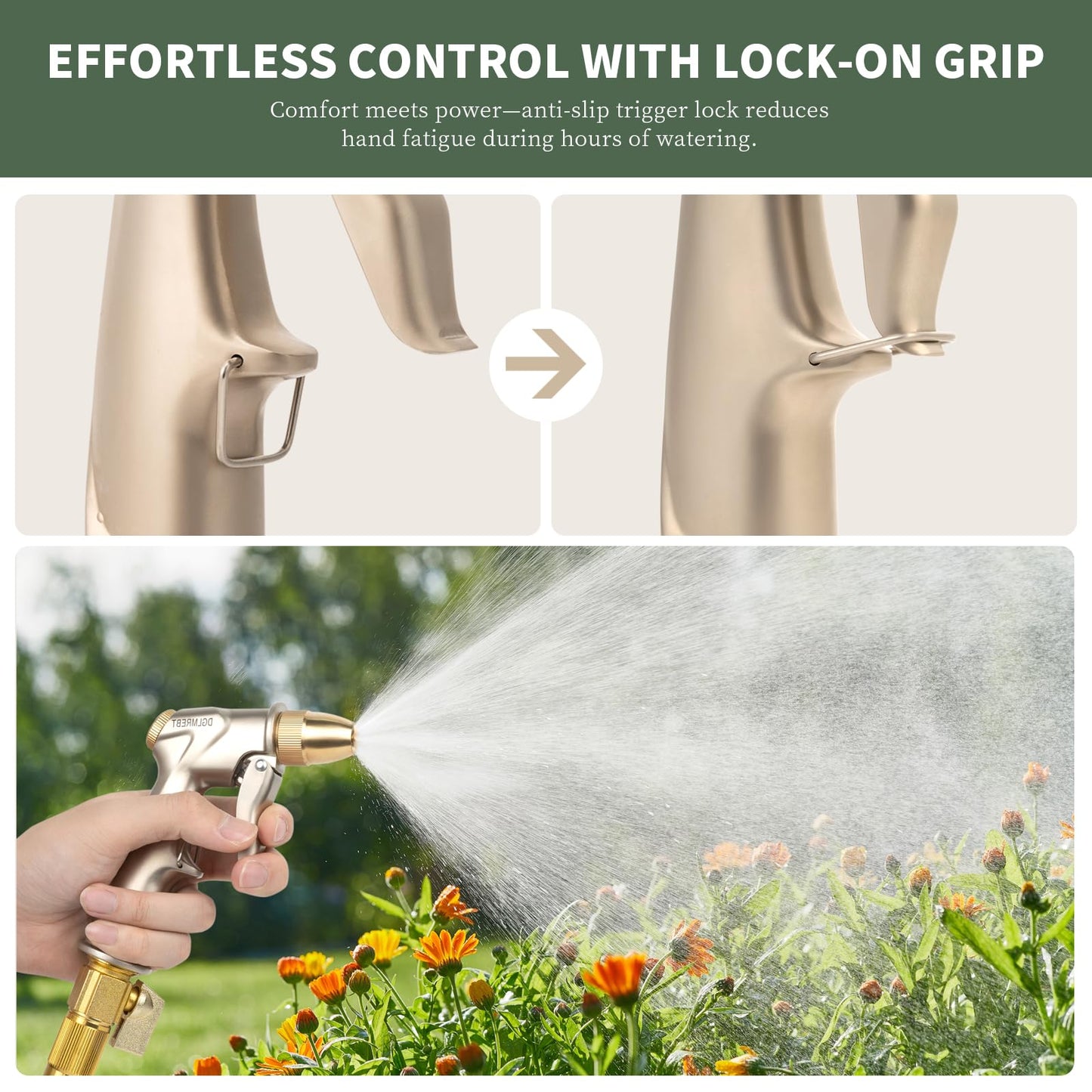 Metal Garden Hose Nozzle Spray - Heavy Duty 4 Spray Patterns 360° Rotating, Ergonomic Handle, Leak-Proof Fit for Watering, Cleaning, Car Wash(Upgrade nozzle)