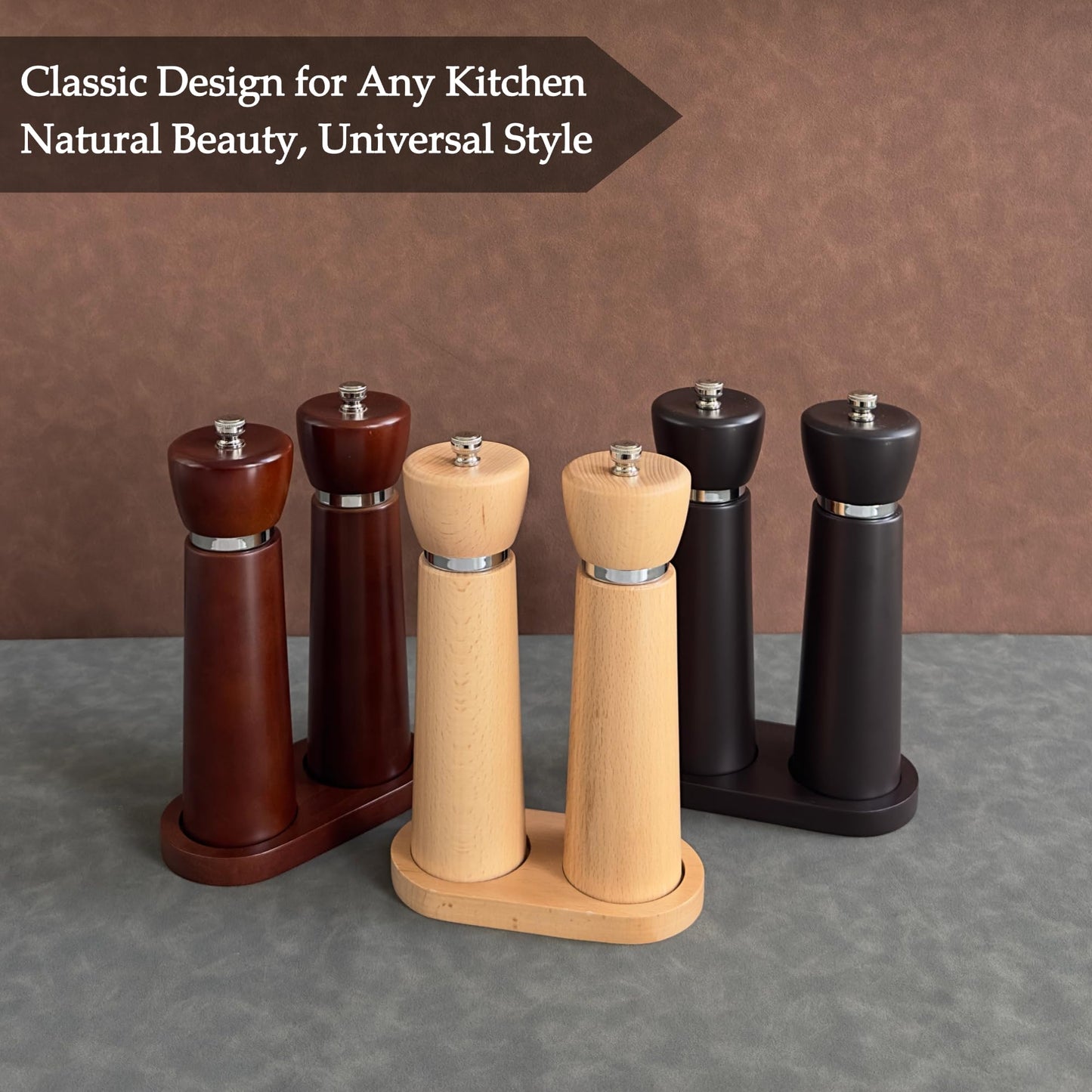 TLYSXPRO Wooden Salt and Pepper Grinder Set – Refillable Salt and Pepper Mill with Adjustable Upgraded Large Size Ceramic Burr – Manual Pepper Grinder with Acacia Wood Body – 8.3” Tall