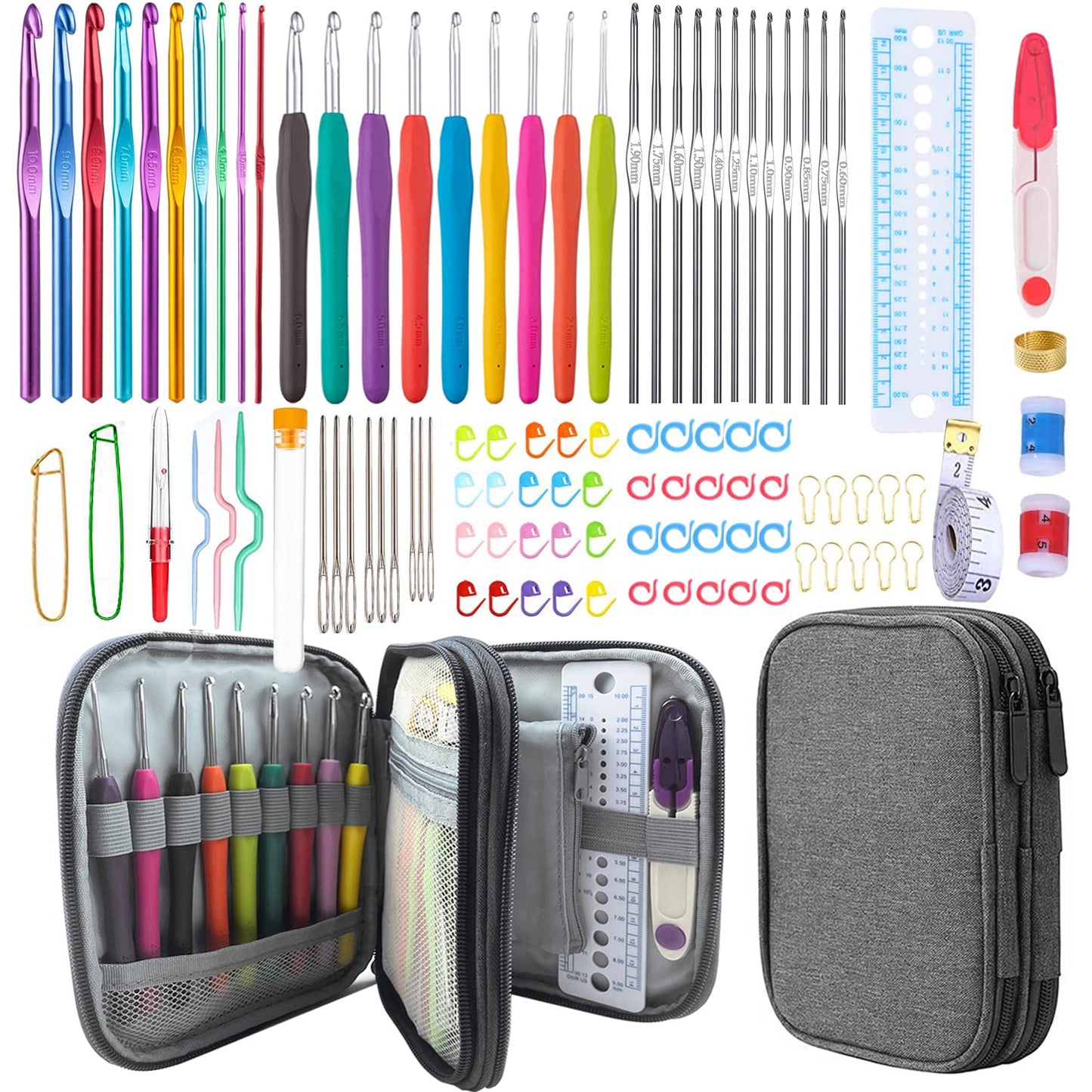 Weabetfu 102pcs Crochet Hooks Set Crochet Hook Kit with Case Ergonomic Crochet Needles for Arthritic Hands and Crochet Accessories Complete Crochet Set for Beginners & Experieced Crochet Lovers
