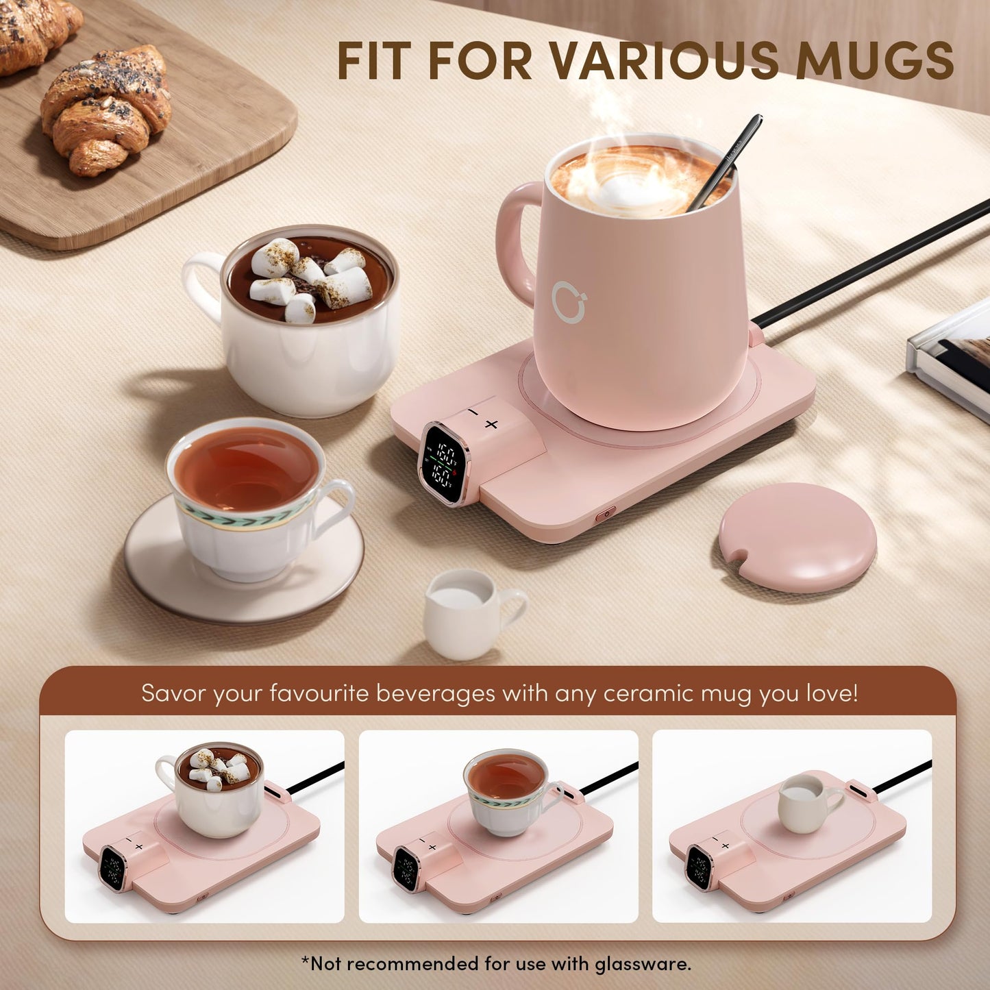 Coffee Mug Warmer & iKago Mug Set, Accurate Temperature Control Smart Heated Mug for Desk, Electric Coffee Warmer with Auto Shut Off & Real-Time Temp Display, Gifts for Men Women, 15oz Ceramic Mug