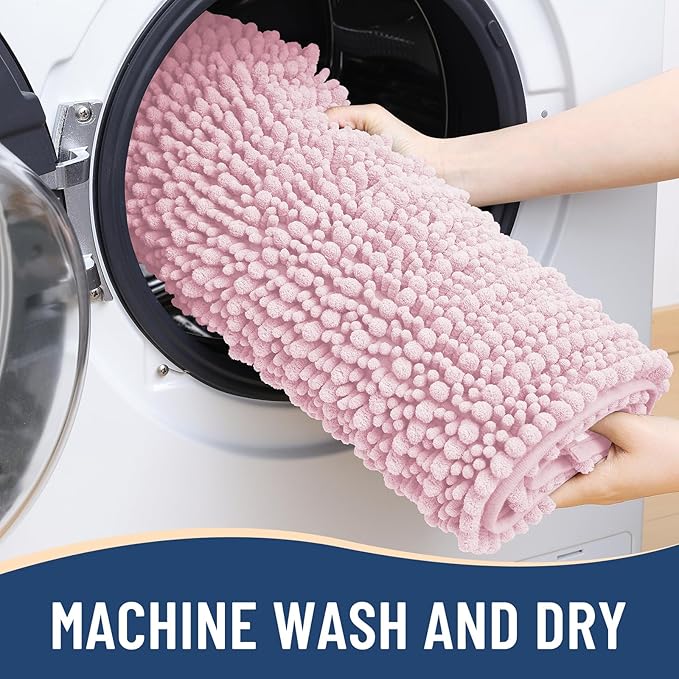 Arotive Luxury Chenille Bathroom Rug Mat, Extra Soft Thick Absorbent Shaggy Bath Rugs, Non-Slip Machine Wash Dry, Plush Bath Mats for Bathroom, Shower and Tub, 47x24, Pink