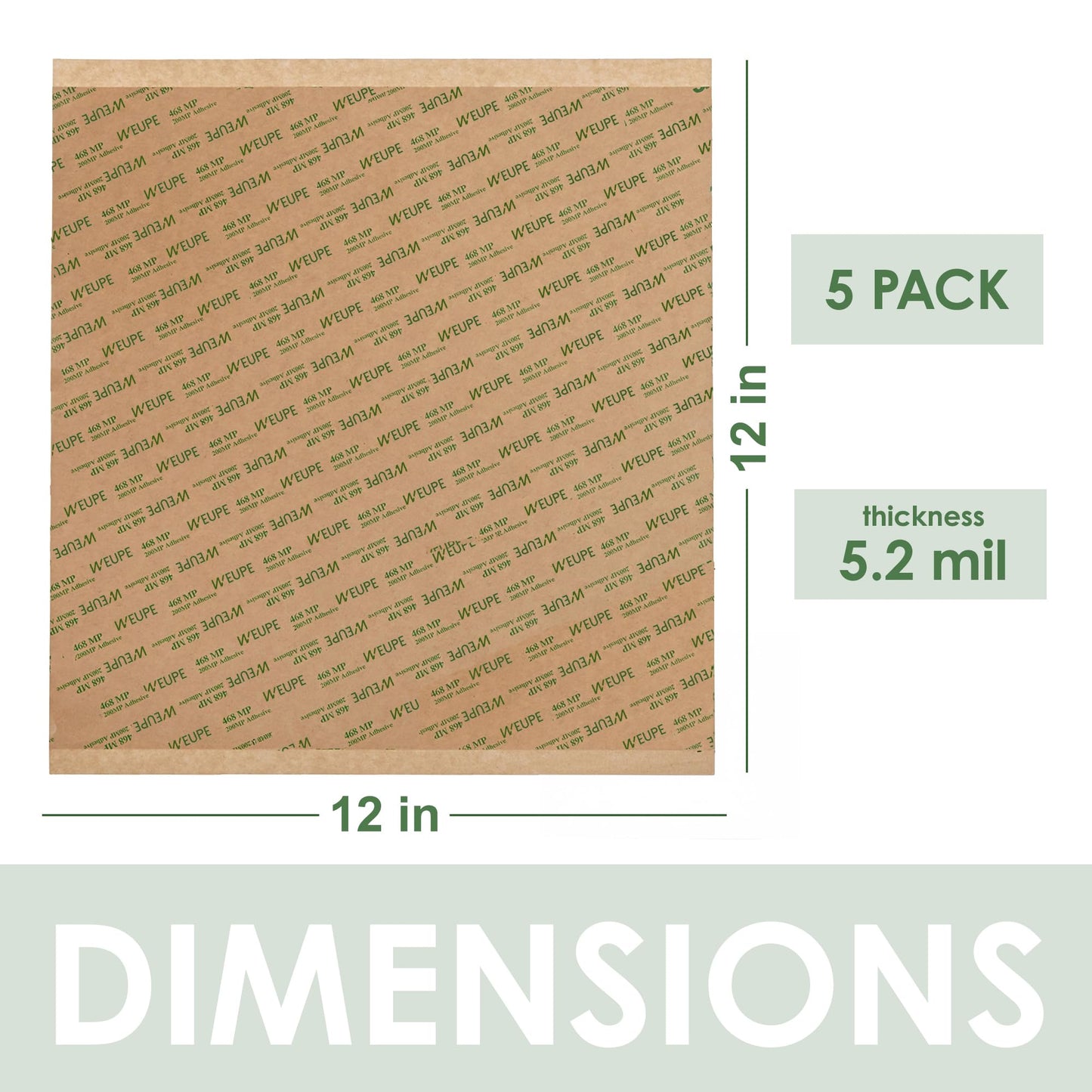 WEUPE Adhesive Transfer Tape, Double Sided Transfer Sheet, 468MP, 12inch x 12inch (5-Pack)