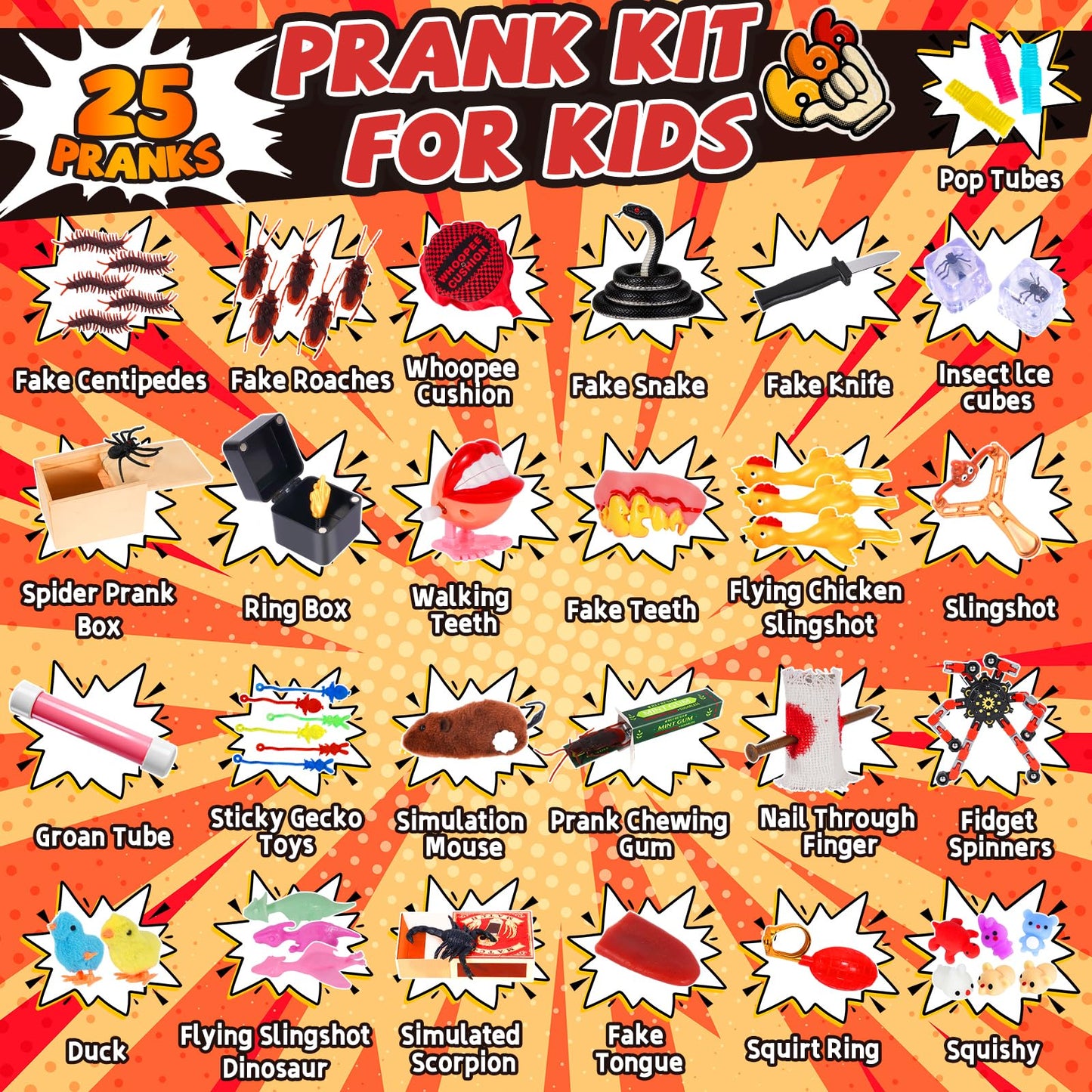 ZESKUU 51PCS Prank Kit for Kids - Ultimate Practical Joke Toys Set - Prank Stuff for April Fools Day, Halloween, Christmas - Funny Gag Gifts Pack Box for Kids