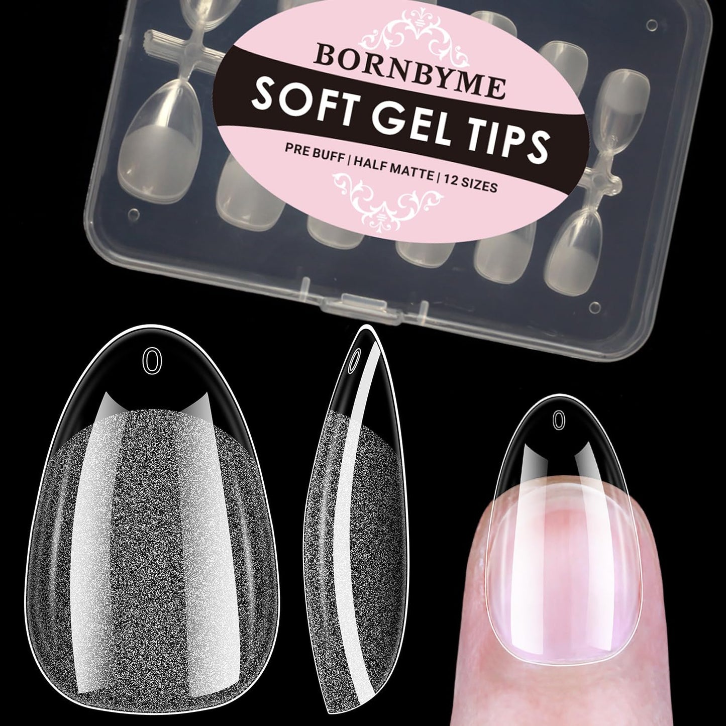 BORNBYME Extra Short Almond Soft Gel Nail Tips,120PCS Pre Buff Full Cover Shaped Nail Extenison Tips Half Matte Gel Nail Tips Acrylic False Nail Tips