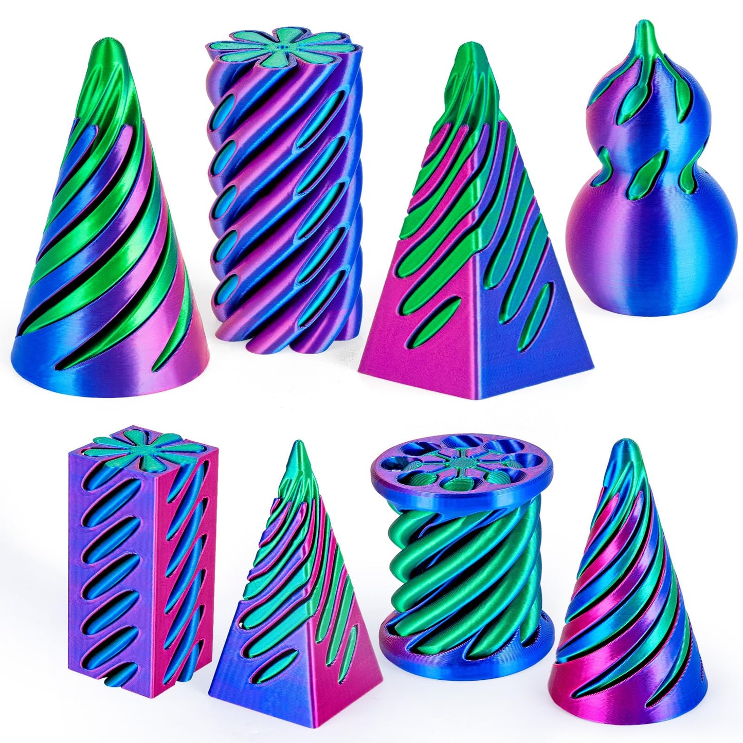 3Dgenius 8 Pack Spiral Cone Fidget Toys 3D Printed Spiral Fidget Toys Impossible Cone 3D Printed Fidgets Impossible Pyramid Passthrough 3D Printed Toys for Adults & Kids for Anxiety Relaxing, 8PCS