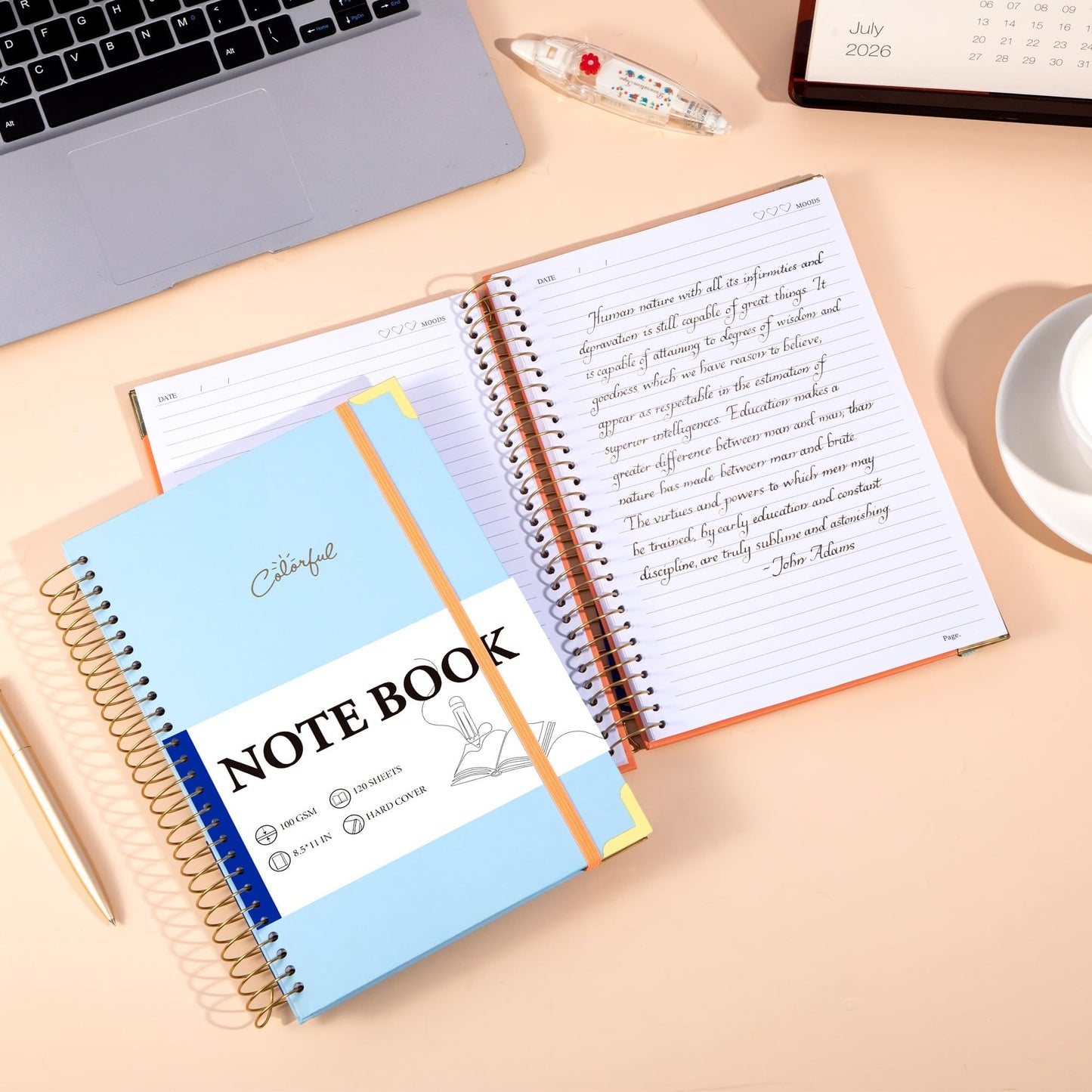 Yoment B5 Spiral Notebook with Folder Pockets - 200 Pages Hardcover College Ruled Journal, Thick 100gsm Paper for Note Taking, Work & Office, Lined Notebook for Women & Men, Blue