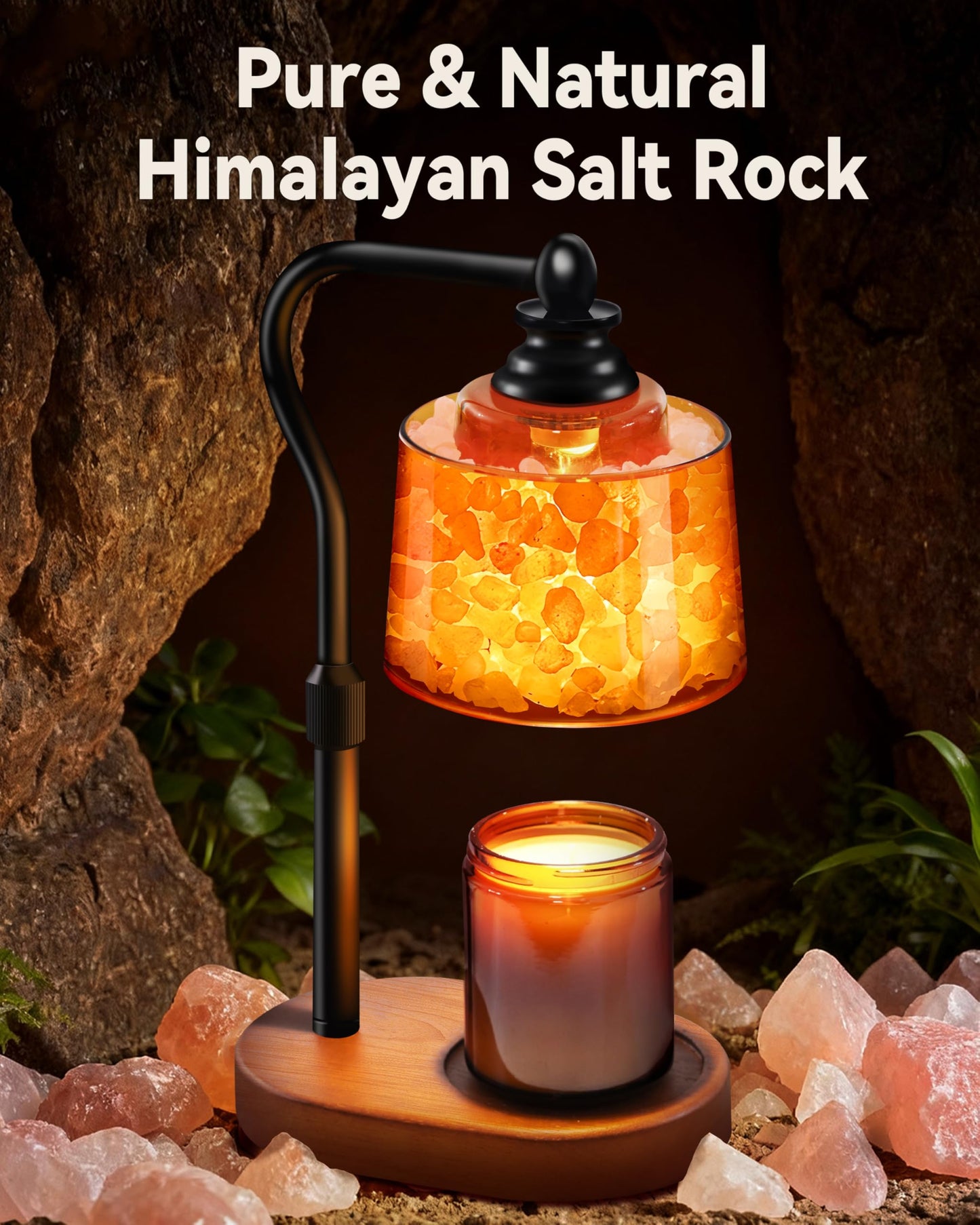 CaHomet 3-in-1 Candle Warmer Lamp with Timer Dimmable, Himalayan Salt Lamp & Passive Diffuser, Gifts for Women, House Warming Gifts, Wax Melt Warmer for Jar Candles (Black)