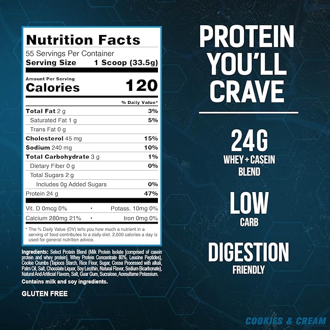 PEScience Select Low Carb Protein Powder, Cookies and Cream, 55 Serving, Whey and Casein Blend, Keto Friendly, Gluten Free, Best Tasting, Clean Isolate for Women and Men