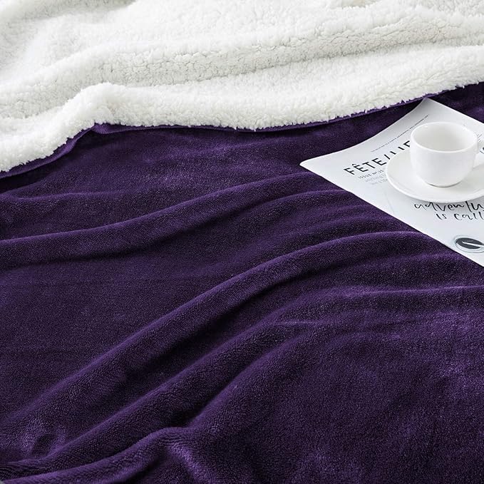 IR Imperial Rooms Sherpa Fleece Throw Blanket Twin Size for Couch - Thick and Warm Fluffy Purple Blankets for Winter, Soft and Fuzzy Twin Blanket for Bed, 60x80 Inches