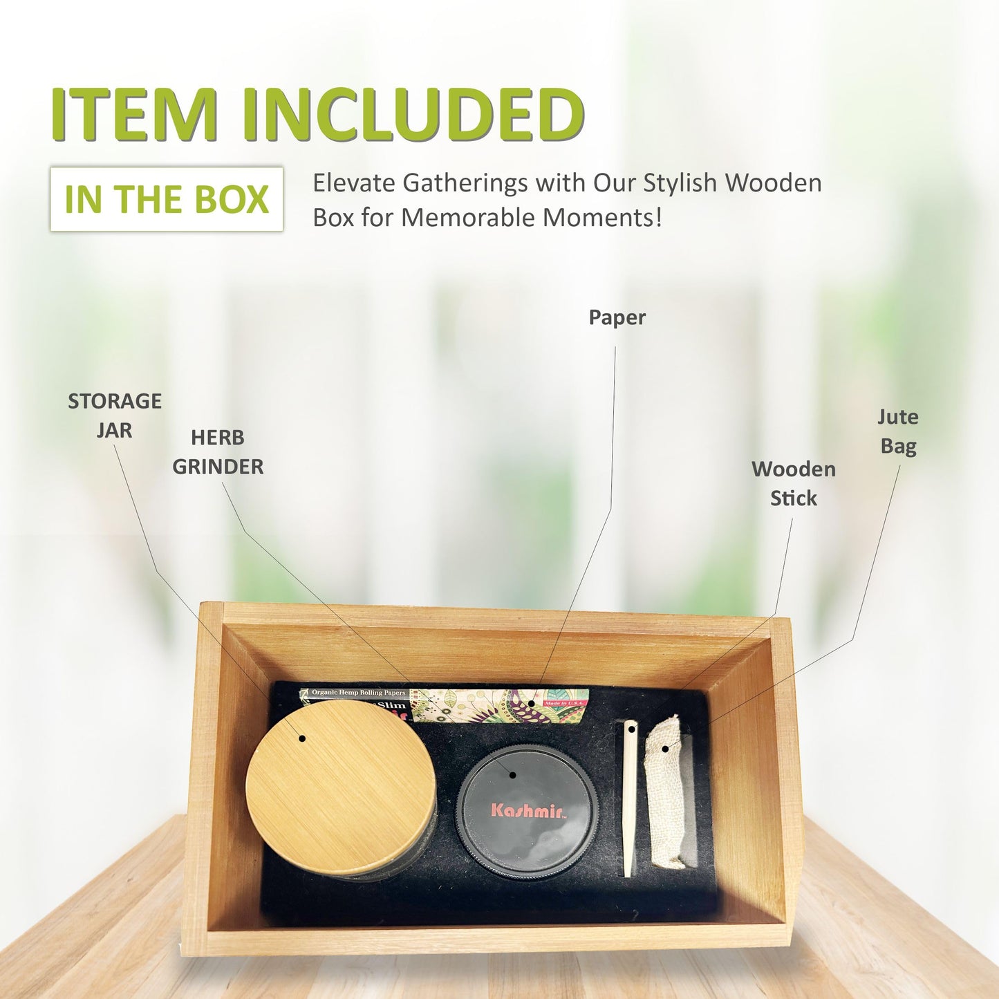 Kashmir Wooden Storage Kit – Bamboo Lockable Stash Box with Glass Jar & Rolling Tray, Smell-Proof Organizer for Home or Travel, Decorative Keepsake Gift with Combination Lock