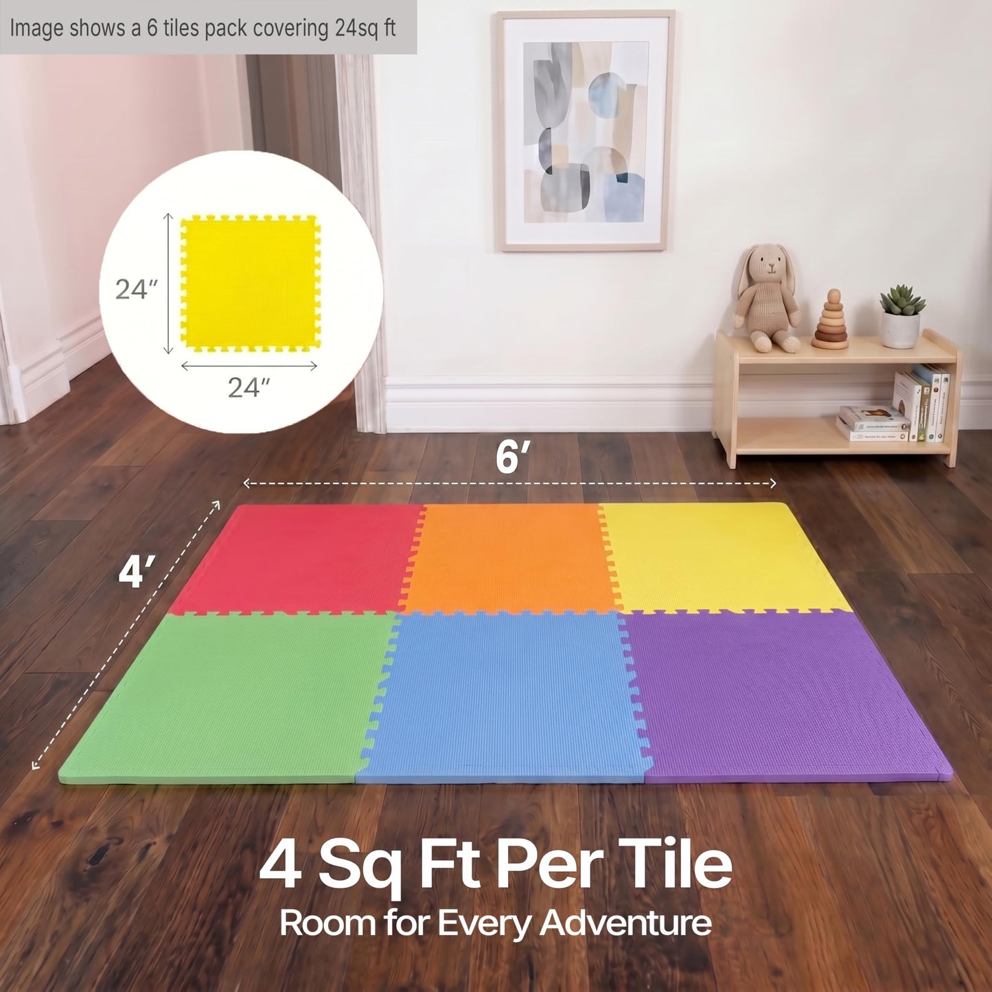 FlooringInc Baby Play Mat for Floor, Extra Large 2'x2' Foam Floor Tiles for Kids, Soft Interlocking Puzzle Mat, 1/2 Inch Thick, Non-Toxic EVA (Rainbow, 48 Tile Pack, 192 Sq Ft)