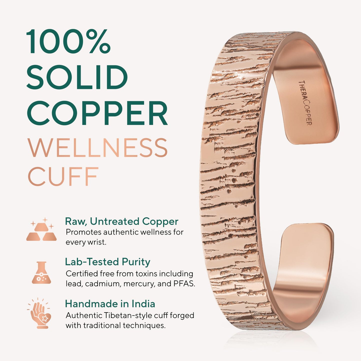 TheraCopper Copper Bracelet for Men & Women — 100% Pure Copper Bracelets — Raw, Solid & Uncoated Authentic Handmade Tibetan Bracelet Cuff Bangles (Timber)