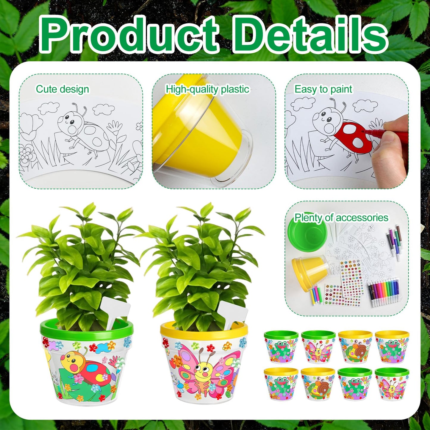 Cinrobiye 12 Set Garden Pot Craft Kit, DIY Paintable Flower Pots Bulk Small Planter Kit with Stickers Plant Labels for Spring Gardening Activities Party Craft Supplies