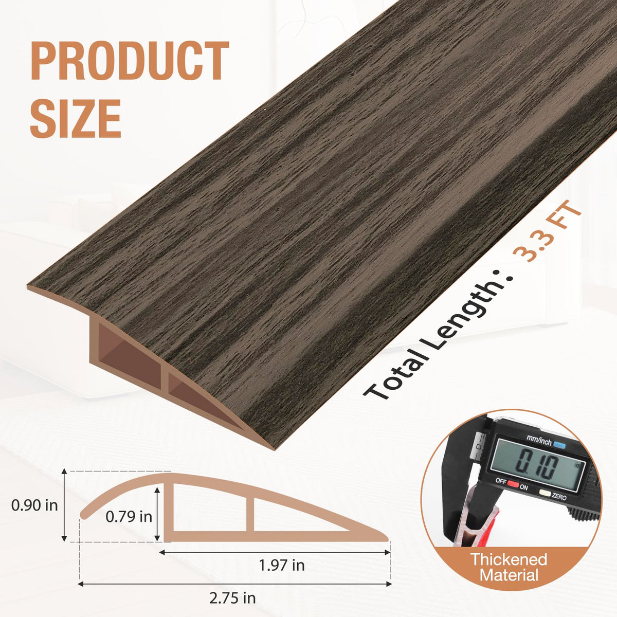 Floor Transition Strip Self Adhesive Vinyl Door Threshold Strip (3.3 Foot)