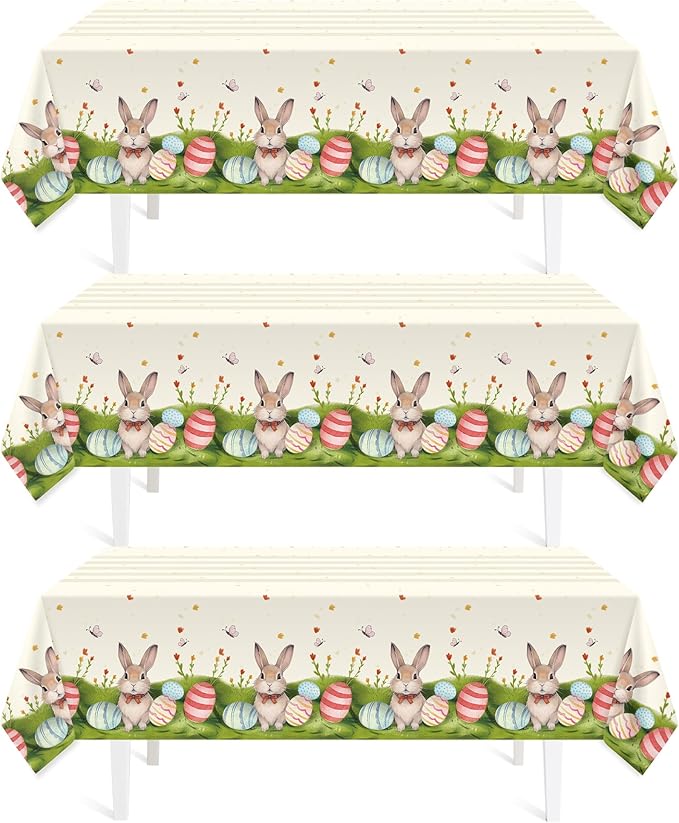 Easter Bunny Tablecloths, 54 x 108 Inches, 3-Pack