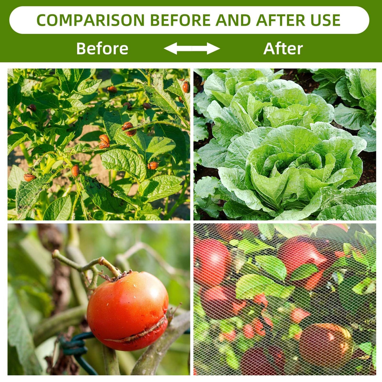 PDGROW Garden Mesh Netting for Plants, 4 Pack Insect Bird Barrier Net Mesh with Drawstring, 3.3x2.6 FT Garden Bug Netting Plant Cover for Protect Fruit Tree Vegetable Flower