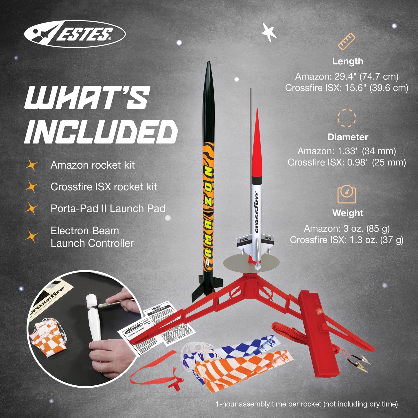 Estes 1469 Tandem X Rocket-Building Kit, Beginner Flying-Rocket Model Kit for Ages 10+, Includes Launch Pad and Controller