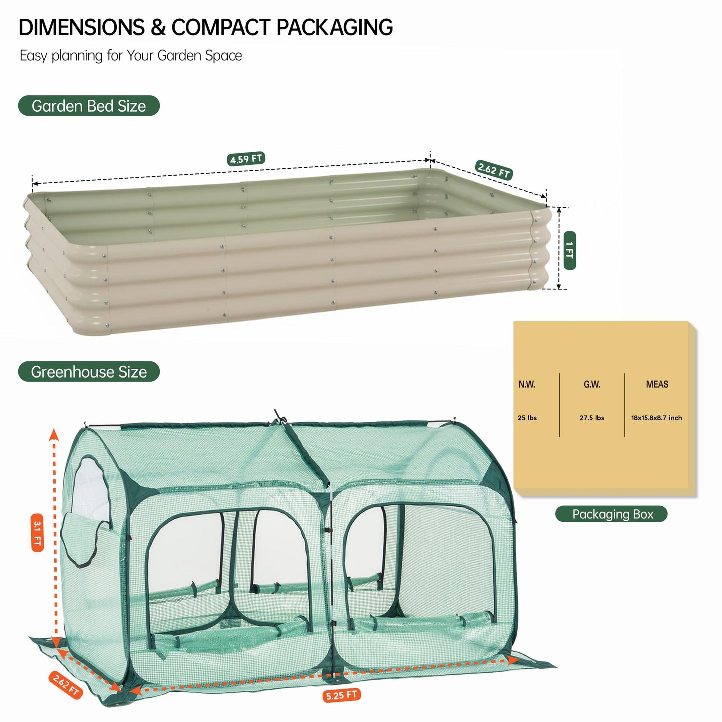 Pop up Tunnel Greenhouse Cover Plant Tent with 4x2FT Riased Garden Bed Set ,Raised Planter Box