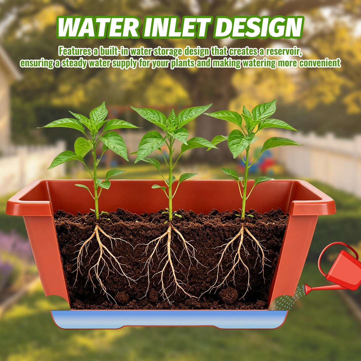 CAKKVDE 7 Pack Window Box Planters, 17 Inch Plastic Rectangular Flower Pots for Indoor/Outdoor Plants, Herbs, Vegetables, Includes Trowel, Waterproof Mat & Gloves (Brick-red)