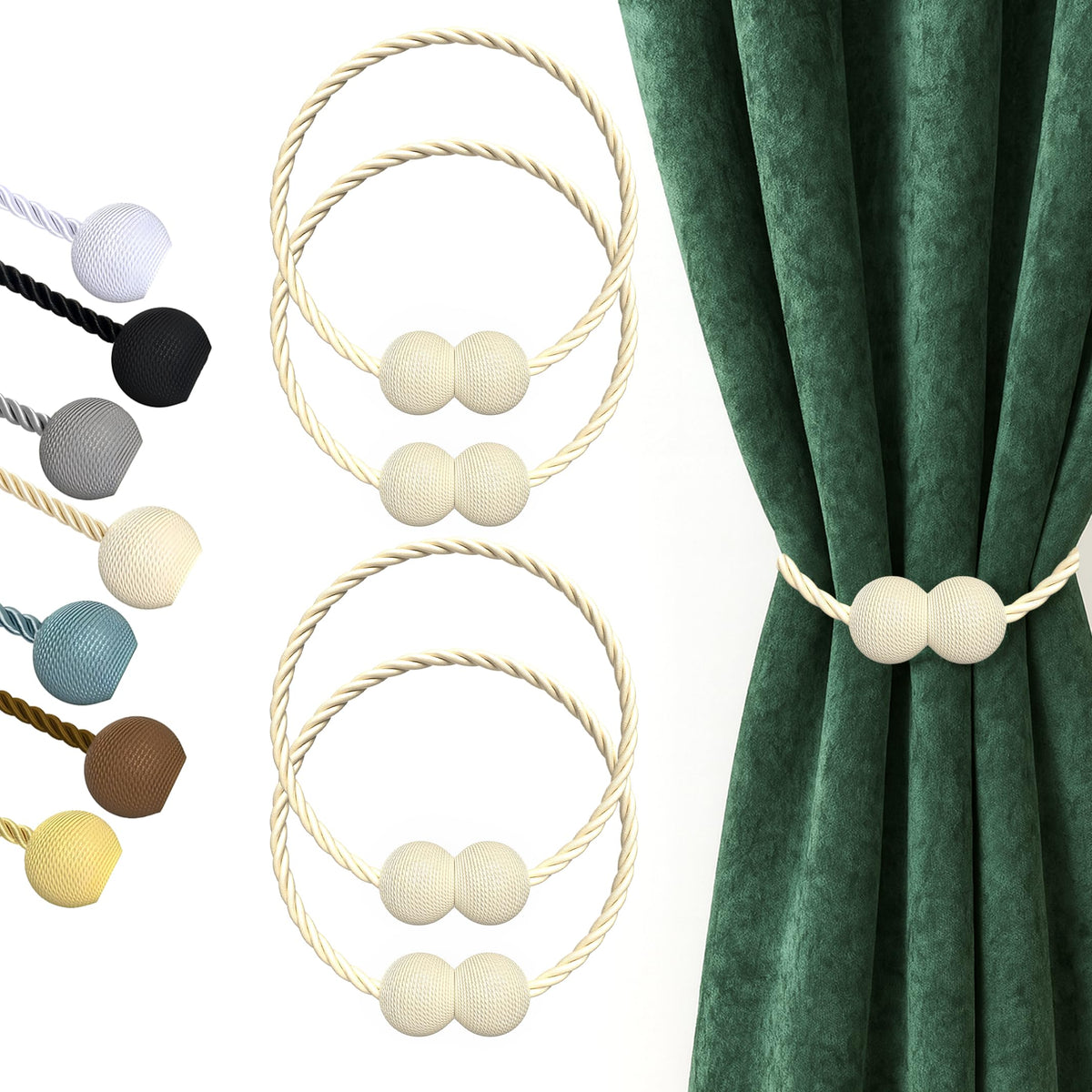 Magnetic Curtain Tiebacks Beige 4 Pack