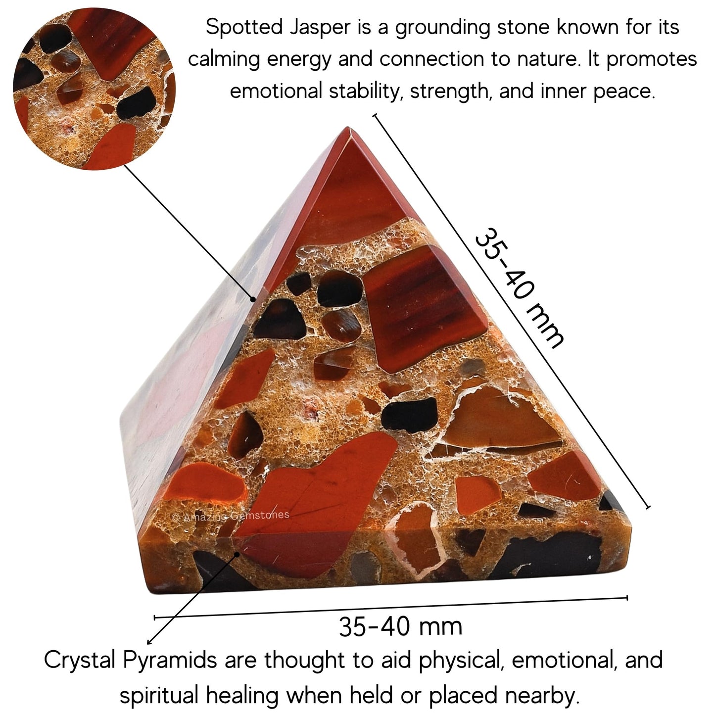Spotted Jasper Pyramid Crystal Healing Stones - 1.5" Great Pyramid Figurine of Natural Stone Pyramid for Meditation, Reiki, Chakra Balancing and Crystal Pyramids Grid