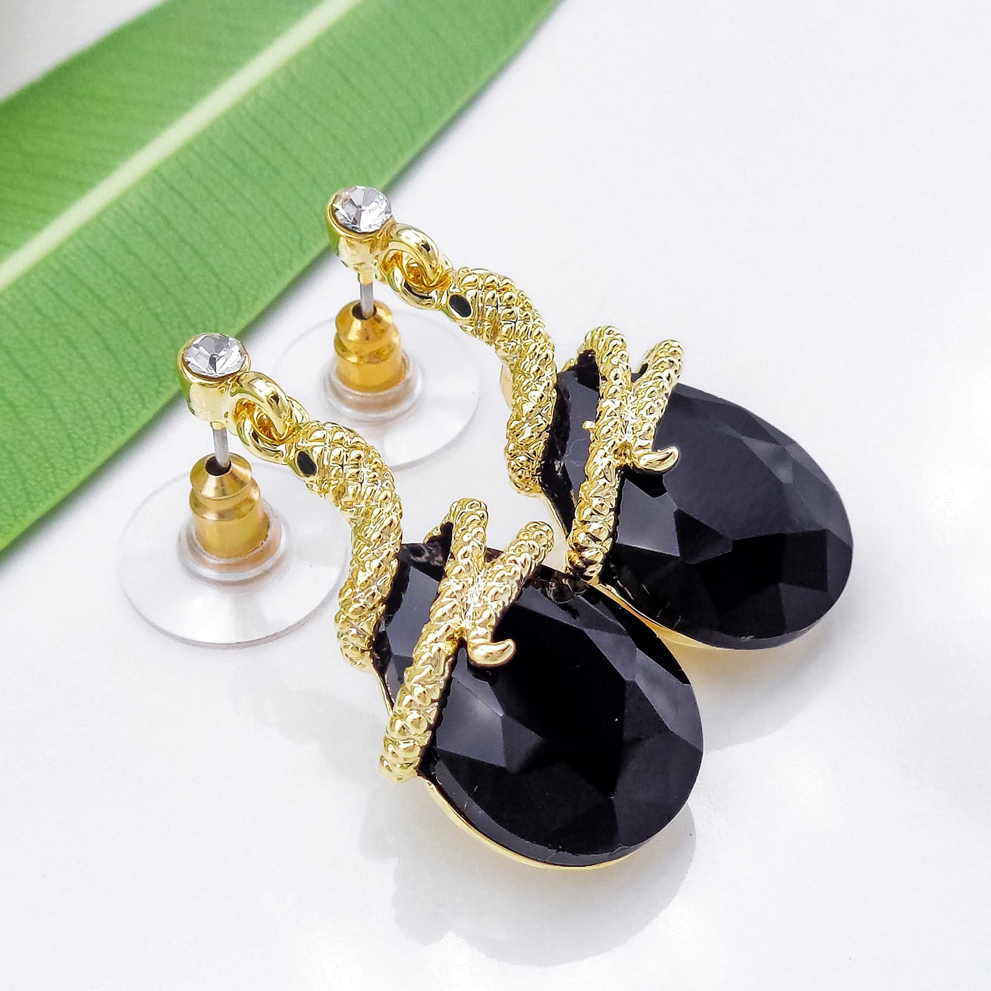 Navachi 18k Gold Plated White Crystal Curly Snake Black Zircon Drop Dangle Az1357 Stud Earrings