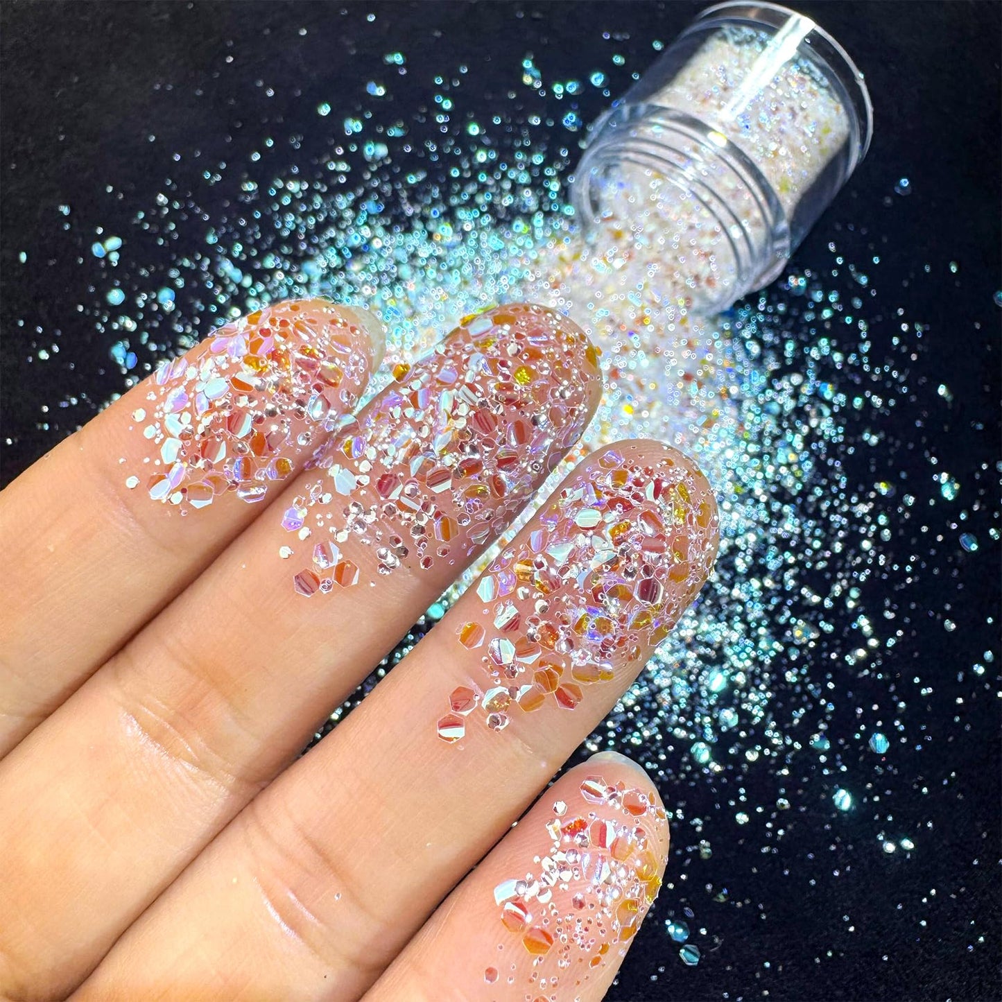 2 Boxes Holographic Nail Glitter Flakes Aurora Silver Irregular Nail Sequins Opal Chameleon Chunky Nail Decoration Nail Foil Manicure Accessories Nail Craft for Salon Art DIY