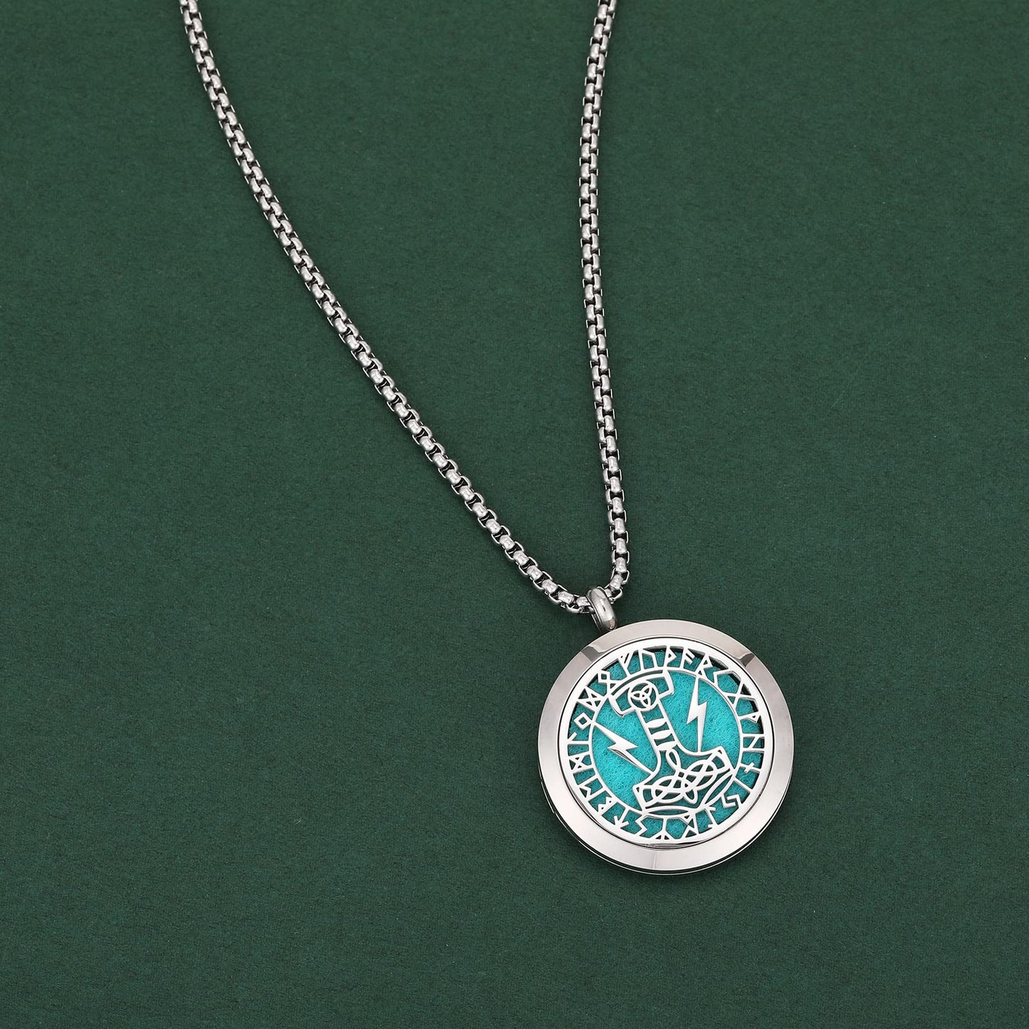 Essential Oil Diffuser Viking Necklace - Stainless Steel Locket- Best for Aromatherapy-Perfume, Fragrance, Scent Diffusers for Women and Girls (Viking Thor's Hammer)