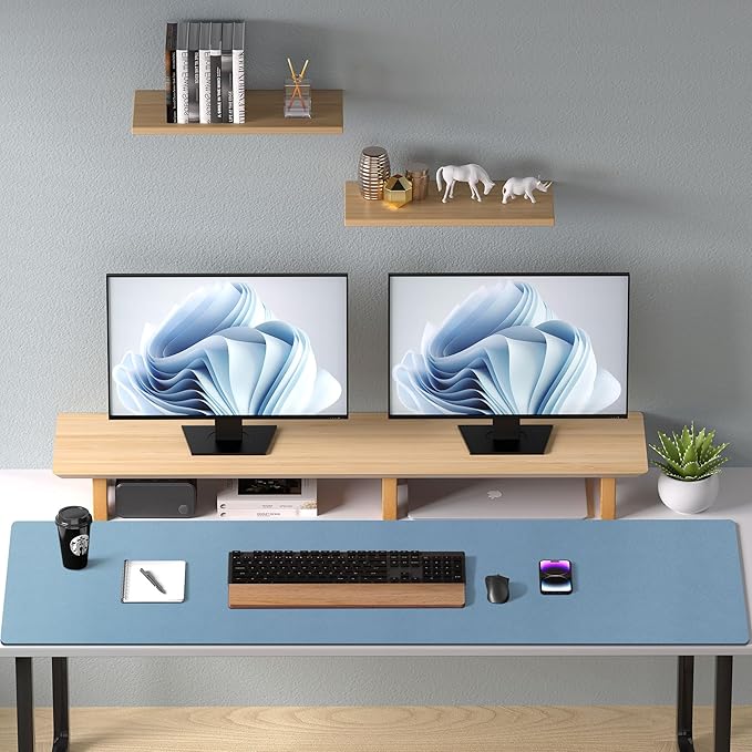 Aothia Faux Leather Desk Mat – Large Mouse Pad, Non-Slip PU Leather Blotter, Waterproof Writing Surface for Office and Home (Denim Blue, 47.2" x 23.6")