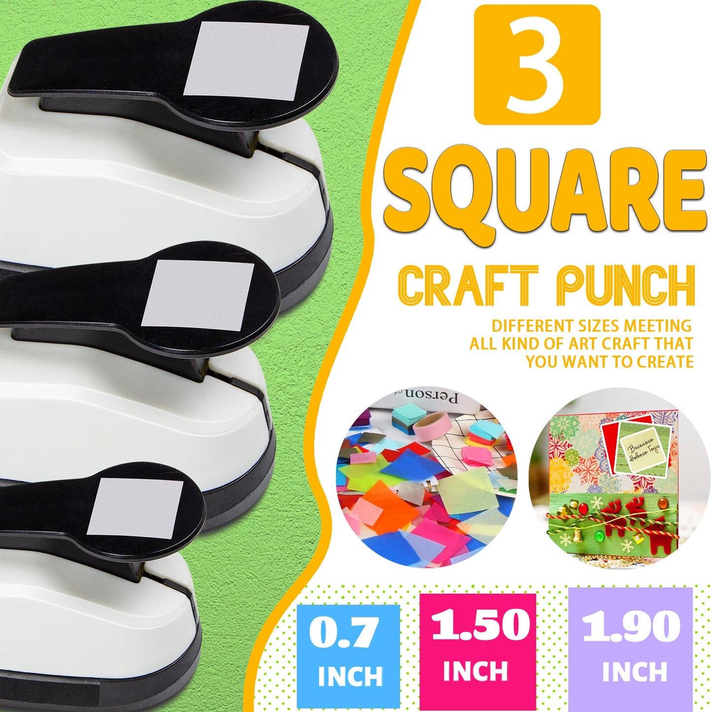 Square Hole Puncher Square Paper Punch Shape Punches for Paper Crafts 0.7 inch Papers Punches 1.5 Squares Punch 1.9 Crafts Puncher for Scrapbooking Card Making