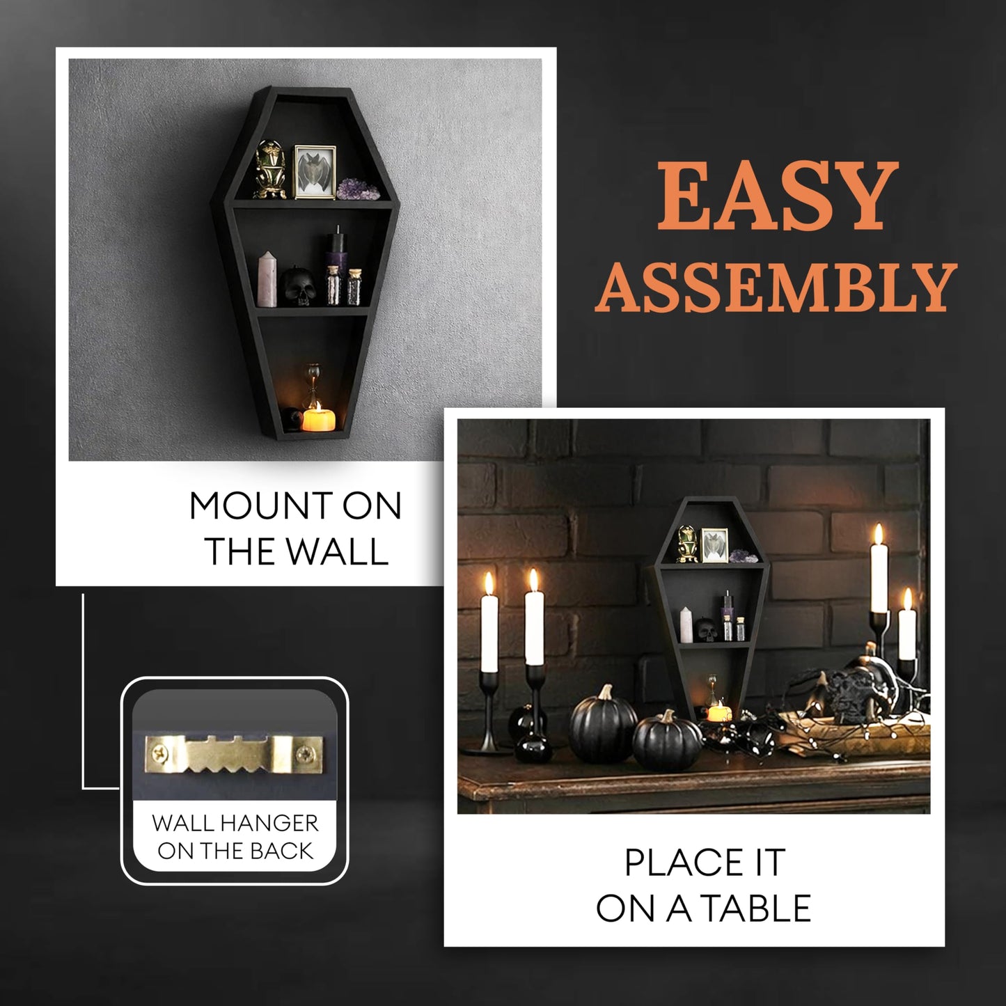 MANNY'S MYSTERIOUS ODDITIES Coffin Shelf and Coffin Gift Box with Spooky Accessories Set - Small Cute Goth Halloween Box 14 by 7 Inches - Black