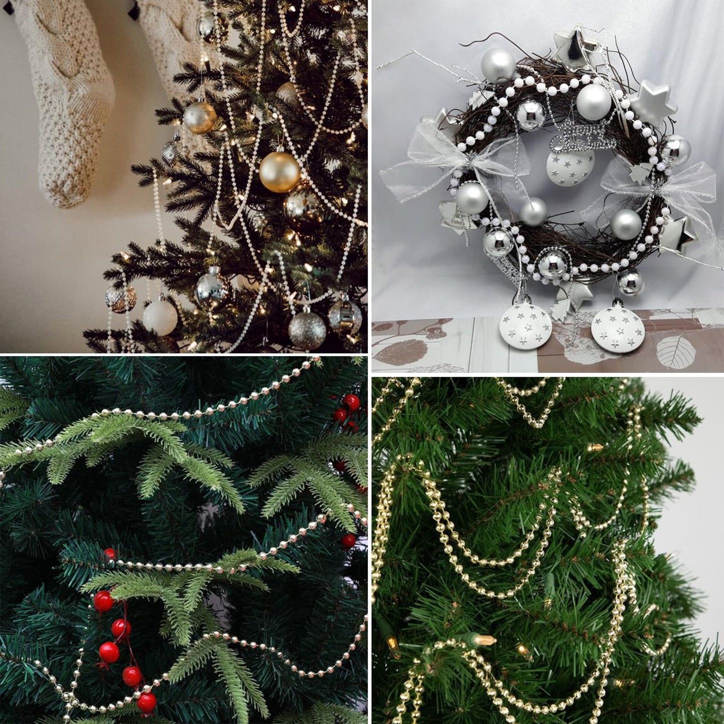 16.4 FT Pearl Beads Garland for Decoration, 12MM Ivory Craft Pearl Beads String Roll Spool for DIY Craft Wedding Party Christmas Tree Decoration