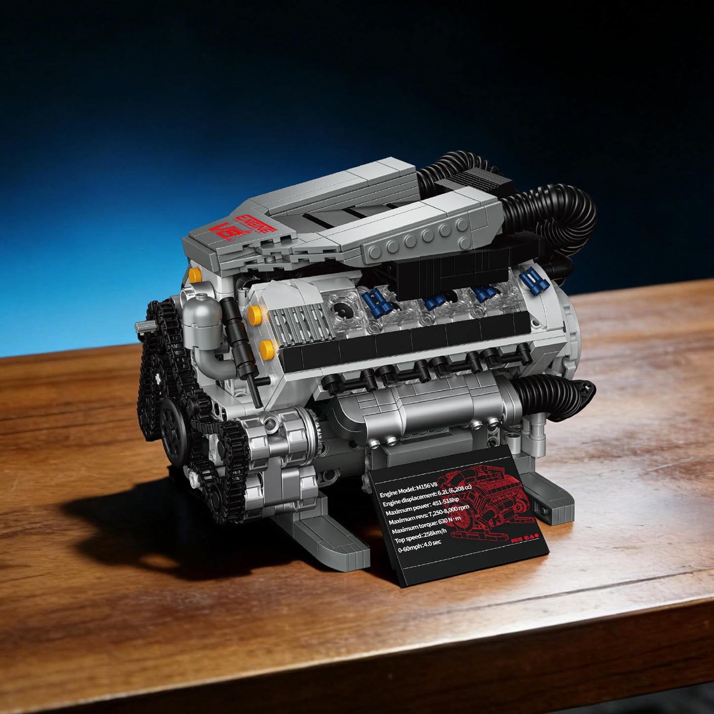 HUNKING Working V8 Engine Model Building Kit, Block-Compatible, Physical Science Experiment STEM Toy, Collectible Ornament and Creative Gift for Teens Aged 14+ and Adults(931 PCS)