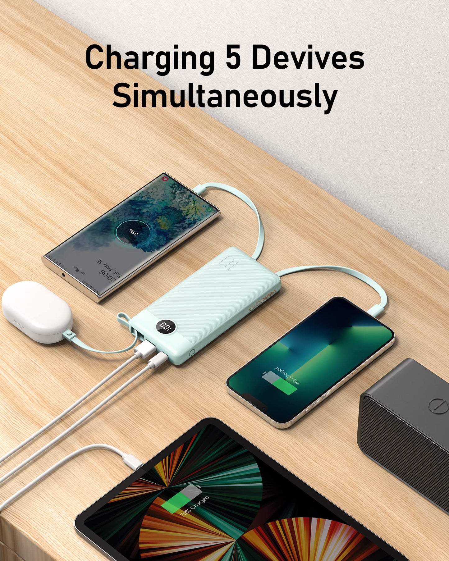 VEEKTOMX Portable Charger Built-in Cables, Power Bank for iPhone, Fast Charge USB C Battery Pack Travel Essentials Powerbank Compatible with iPhone 17/16/15/14, Samsung S25/24