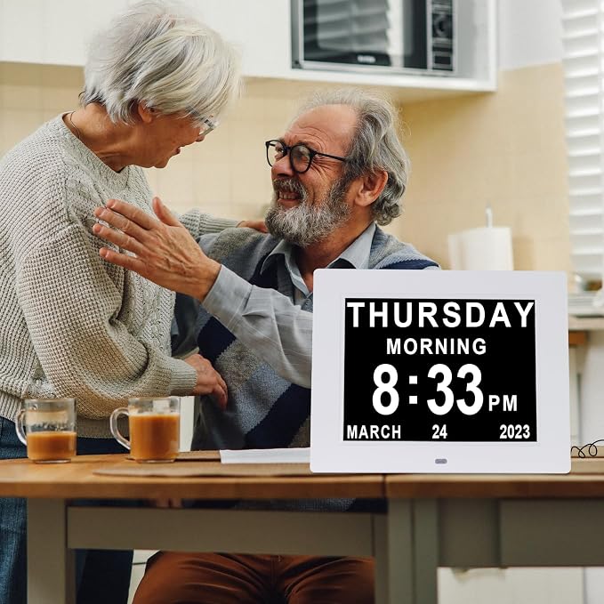 SSINI Dementia Clock Large Digital Calendar for Seniors with Date and Time - Elderly Digital Clock Large Display, 12 Custom Alarms (8 Inch)