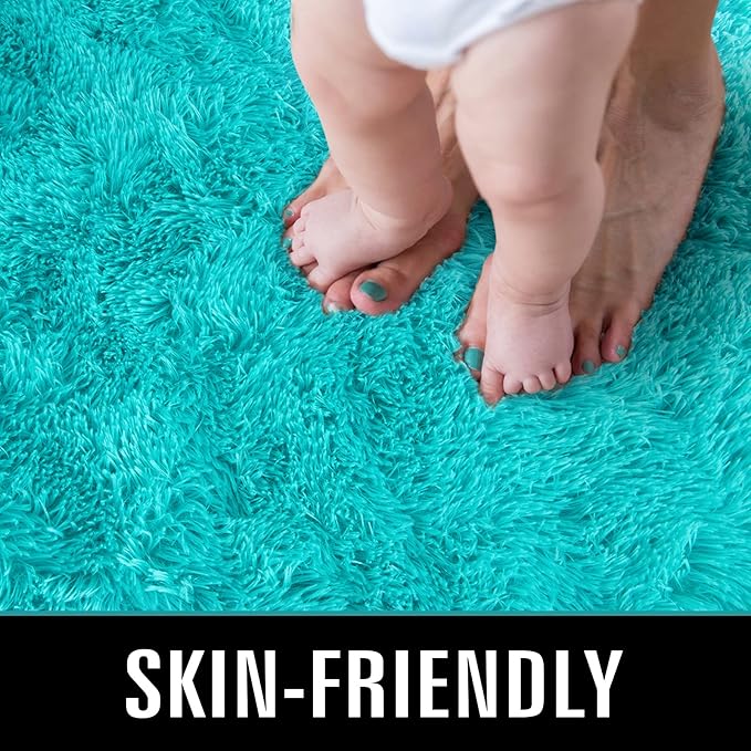 TWINNIS Super Soft Shaggy Rugs Fluffy Carpets, 4x5.9 Feet, Indoor Modern Plush Area Rugs for Living Room Bedroom Kids Room Nursery Home Decor, Upgrade Anti-Skid Rectangular Fuzzy Rug, Blue