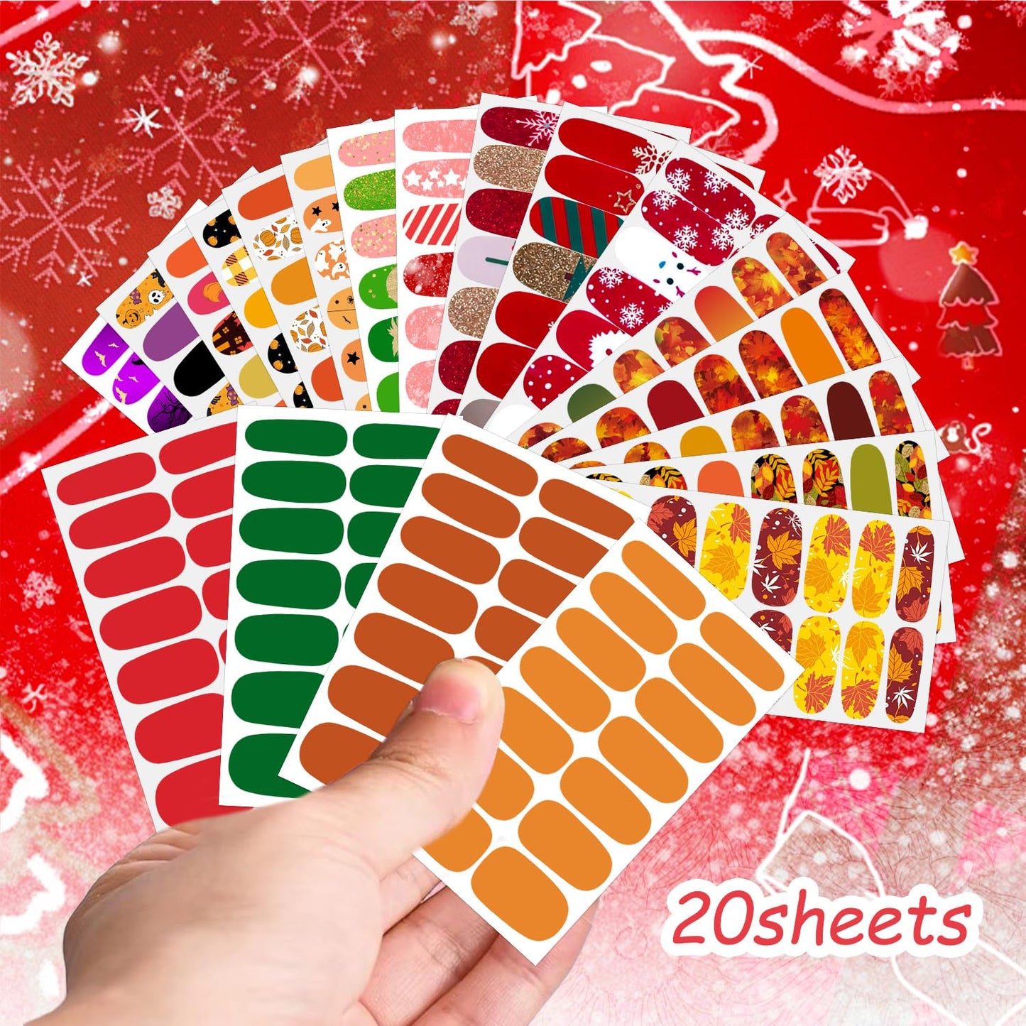DANNEASY 280PCS/20 Sheets Nail Polish Strips - Halloween, Fall, Christmas Gel Nail Stickers Full Nail Wraps, UV Free | Easy to Stick | Adhesive Sticker Nails for Women with 1 File, 1 Cuticle Stick