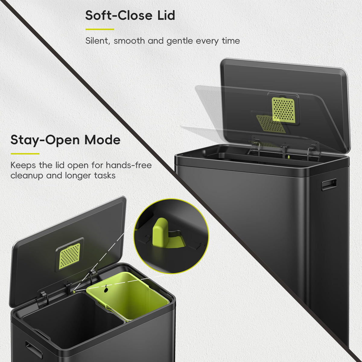 EcoCasa II 36L+24L Dual Trash Can with Recycle Bin