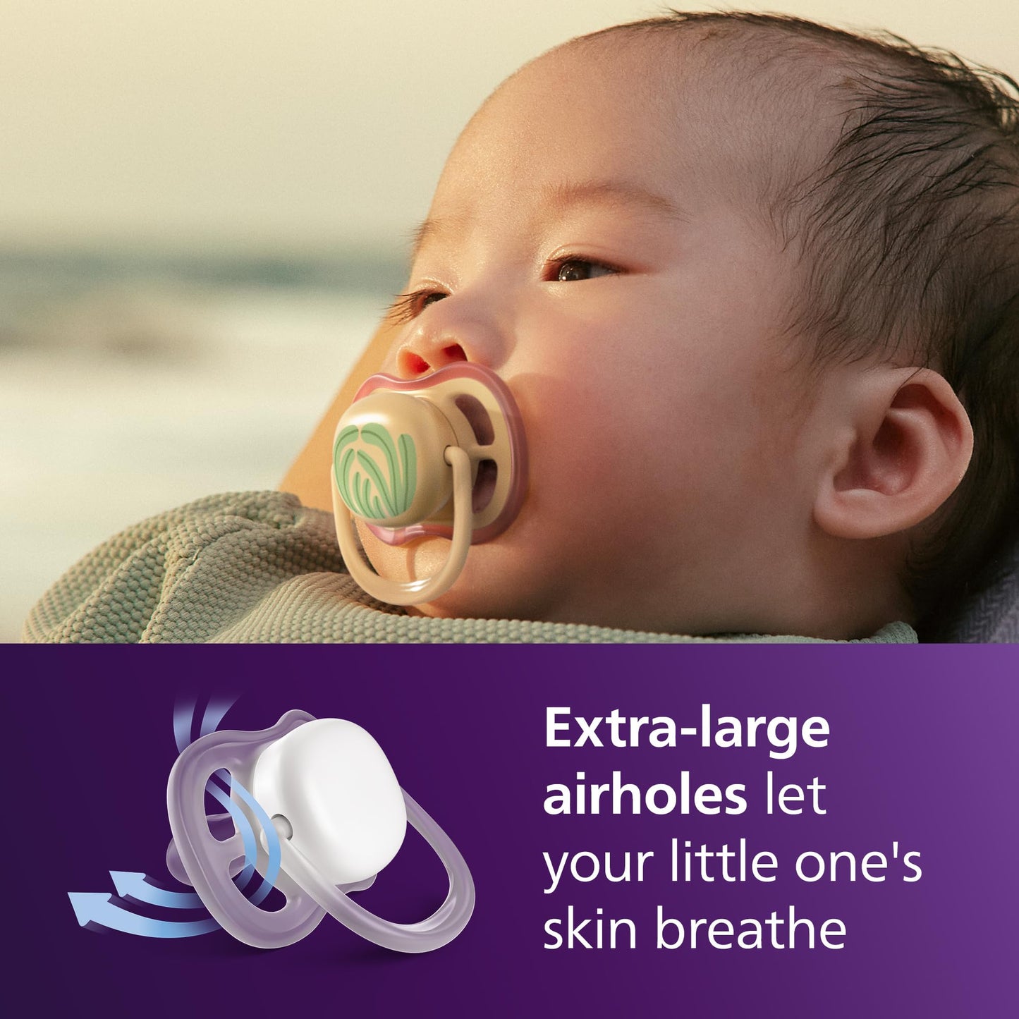Philips Avent Ultra Air Pacifiers - Orthodontic Design, for Babies 0-6 Months, Soft Silicone Symmetrical Nipple, BPA-Free, 2 Sterilizing Cases, 4 Pack, SCF087/21