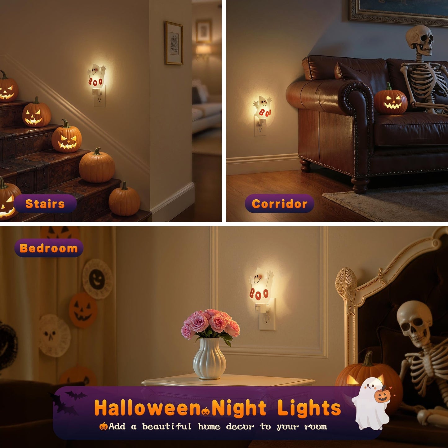 JandCase Ghost Night Light, 3000K Night Lights Plug into Wall,Cute & Funny Halloween Night Light for Kids,Plug in Ghost Nightlight with 360° Rotatable for Halloween Party Decor,1 Pack
