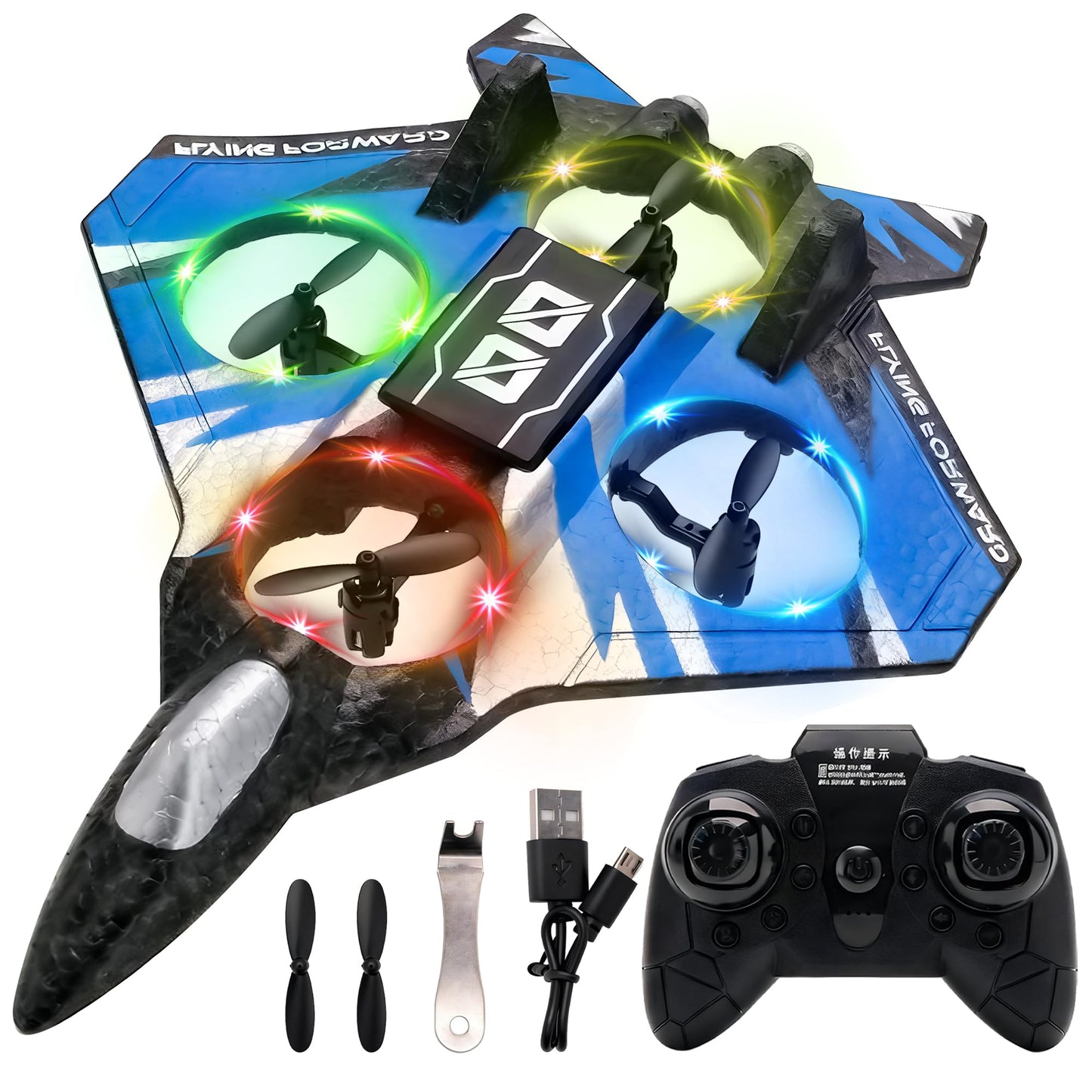 LEFEI Remote Control Airplane Drone with Light for Kids Adults,360° Flip Fighter Jet Helicopter Toys,Stunt Roll Planes Gifts for 6+ Boys (Blue)