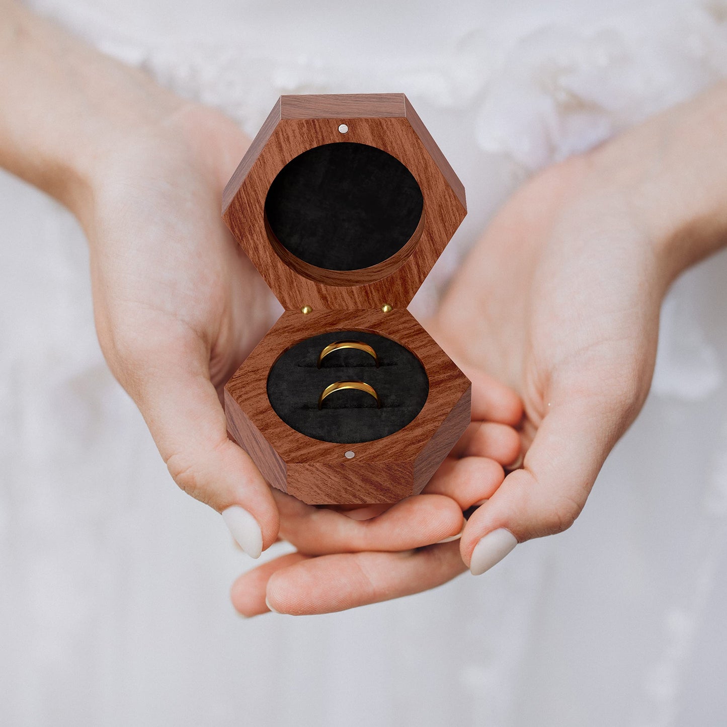 Rustic Wedding Ring Box for Wedding Ceremony Registry 2 Slots | Wooden Ring Holder for Ring Bearer Box & Ring Bearer Pillows | Engagement Ring Box for Proposal, Jewelry Box & Jewelry Organizer Gifts