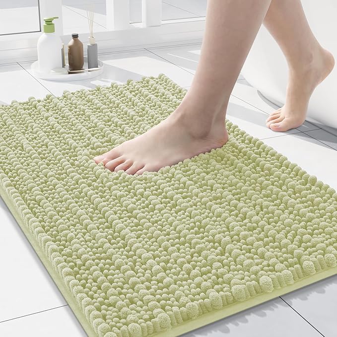 Arotive Luxury Chenille Bathroom Rug Mat, Extra Soft Thick Absorbent Shaggy Bath Rugs, Non-Slip Machine Wash Dry, Plush Bath Mats for Bathroom, Shower and Tub, 30x17, Vanilla