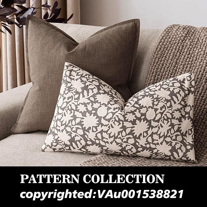 Foindtower Set of 2 Decorative Neutral Floral Throw Pillow Covers Accent Farmhouse Cushion Covers Boho Lumbar Pillowcase for Couch Sofa Bedroom Living Room Home Decor,12×20 Inch,Rustic Gray