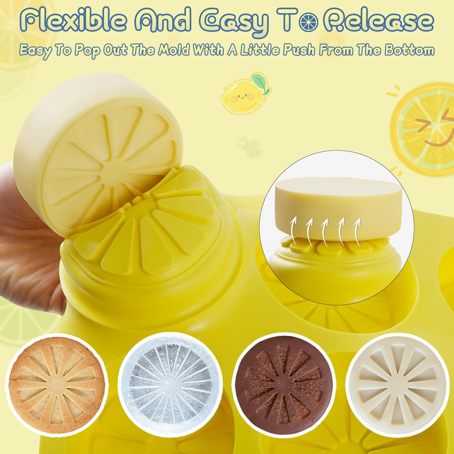 Wilewir 2Pcs Silicone Lemon Shaped Mold Ice Cube Tray for Freeze, 9-Cavity Non-Stick Lemon Chocolate Candy Mold for Baking Mousse Cake